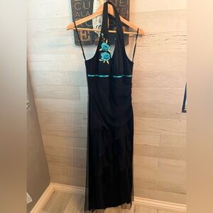 Rampage Black and Teal Backless Dress